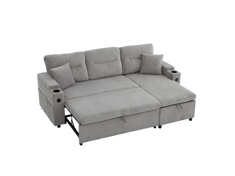  Canapé d'angle convertible 3 places en velours côtelé gris clair W2845S00263 - Conforama B