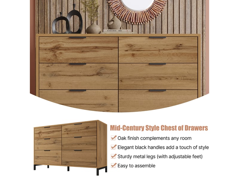  Commode 6 tiroirs en panneau de particules et métal chêne foncé 120 x 40 x 76 cm AB20689091D - Conforama D
