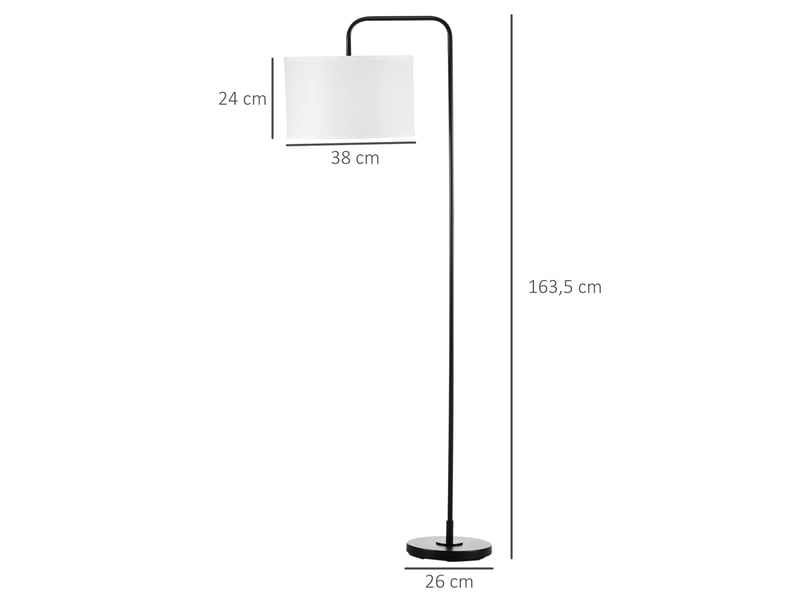  Lampadaire de salon 64 x 38 x 163,5 cm noir et blanc, acier avec abat-jour, câble 180 cm, interrupteur au pied  - Conforama C