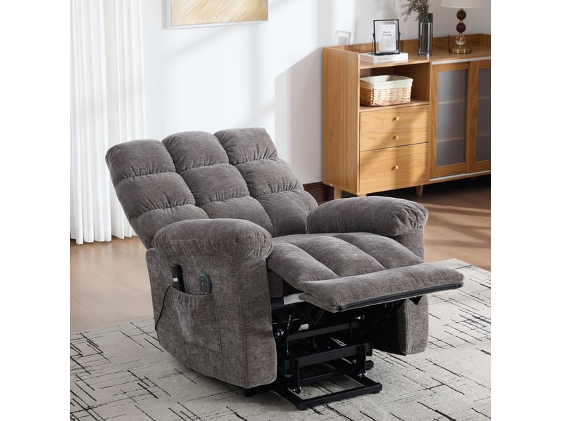  Fauteuil relax électrique releveur massant et chauffant en chenille gris Fay Lum - Conforama B