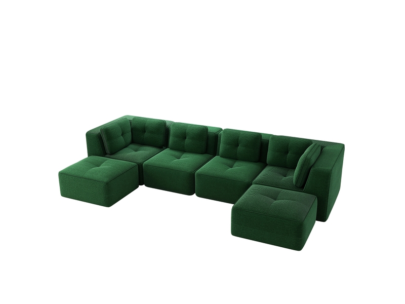 Canapé d'angle, canapé convertible – forme u, sans cadre, base antidérapante, vert, avec pouf, sans montage - Conforama B