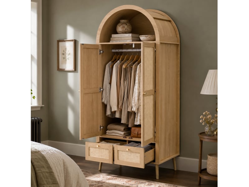  Armoire 80x55x180 cm 2 portes et 2 tiroirs décor chêne et beige  - Conforama D