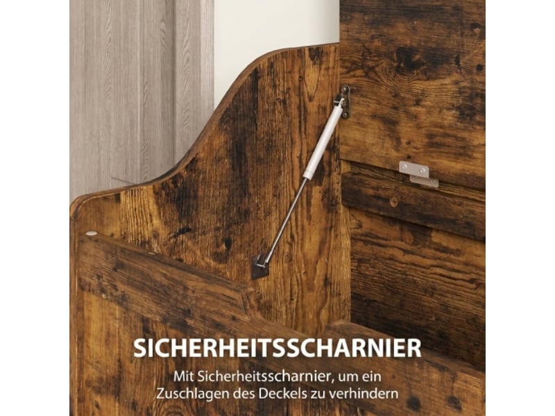  Coffre de rangement brun rustique avec charnières de sécurité et poignée intégrée, salon et entrée  - Conforama E