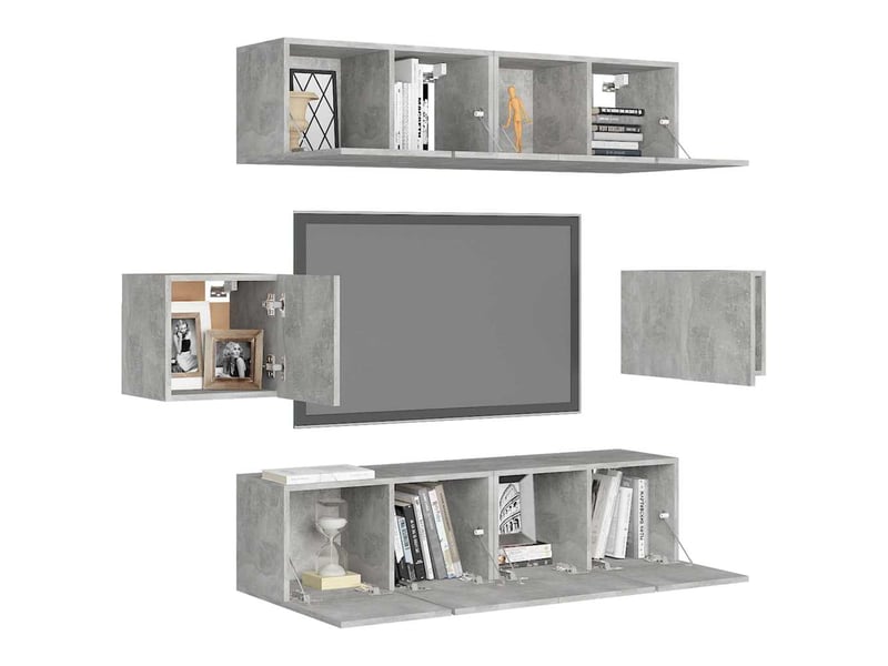  Ensemble de meubles tv 6 pcs gris béton bois d'ingénierie shl47936  - Conforama C