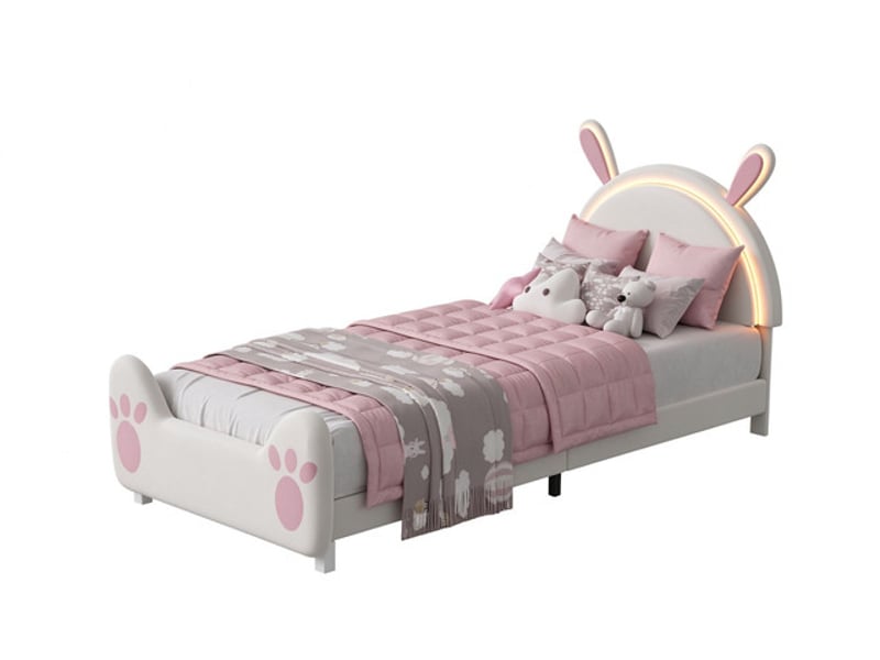  Lit enfant 90x200 cm ezssw, coloris crème et rose  - Conforama A