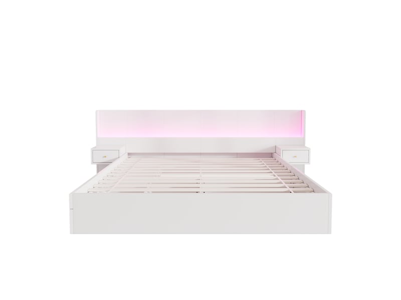  Lit adulte 180x200cm,lit avec rangement en mdf avec lumière led,prise usb,2 tables de chevet et 2 tiroirs,blanc lit adulte blanc - Conforama D