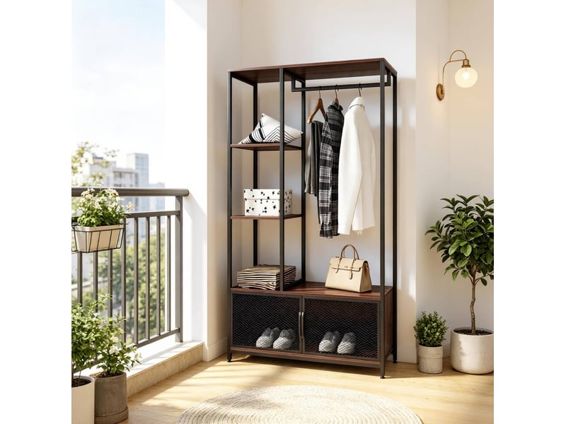  Portant à vêtements ouvert 90x40x167 cm avec étagères en métal et mdf, noir  - Conforama C
