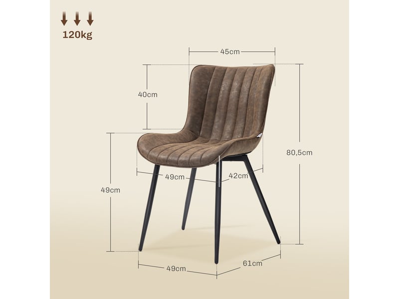  Lot de 2 chaises de salle à manger design moderne et capitonné pour salon, salle à manger, chambre à coucher, marron  - Conforama E