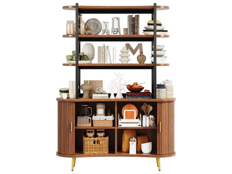  Buffet de cuisine 120x40x183 cm avec étagères et portes coulissantes, meuble de rangement en bois  - Conforama A