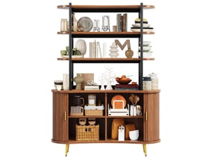 Buffet de cuisine 120x40x183 cm avec étagères et portes coulissantes, meuble de rangement en bois