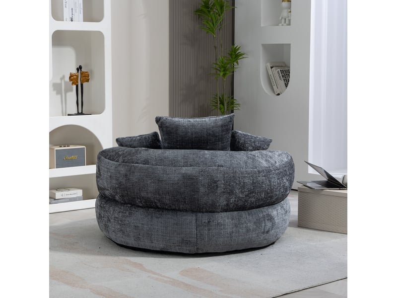  Fauteuil pouf xl 108 x 108 x 52 cm, avec dossier haut et accoudoirs, chenille gris, ergonomique, garnissage en mousse  - Conforama D