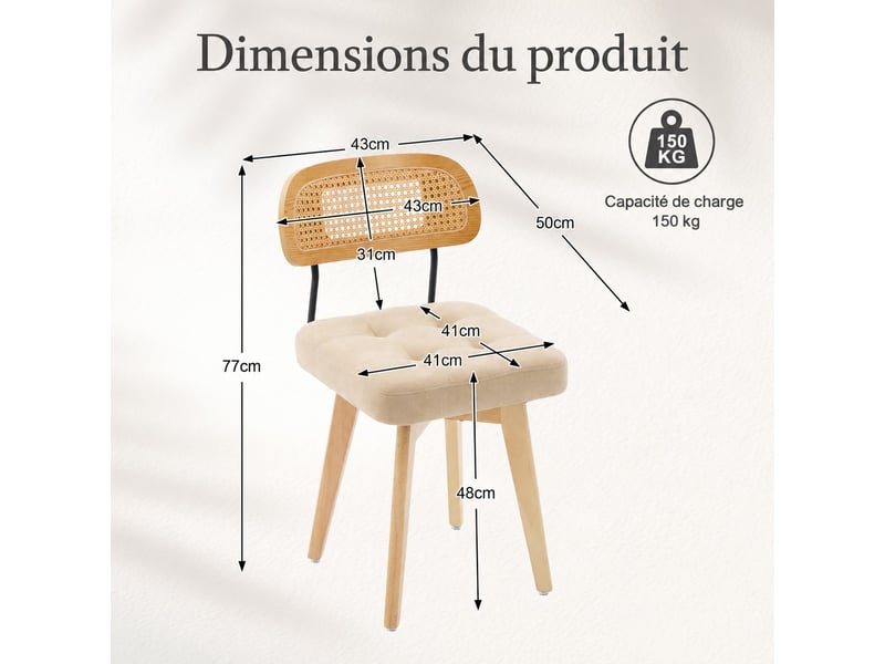  Lot de 2 chaises pivotantes 360° rotin et chenille taupe, h77 cm Fay Lum - Conforama C
