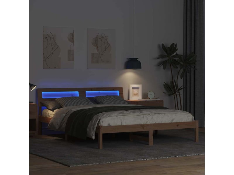  Lit double- lit adulte -  cadre de lit avec tête de lit marron 150 x 200 cm pin massif  - Conforama C