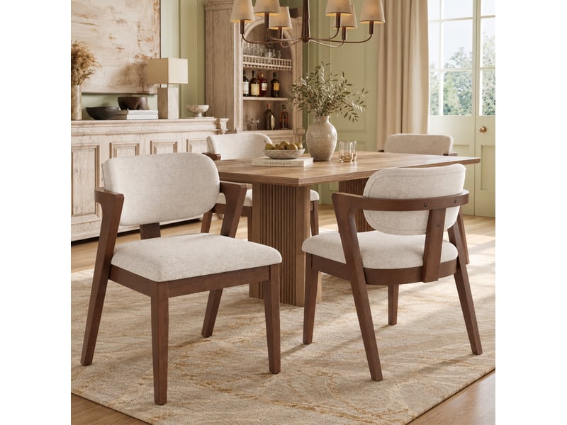 Chaises de salle à manger lot de 2 avec accoudoirs et dossier rembourré en bois et lin couleur noyer et beige avoine - Conforama B