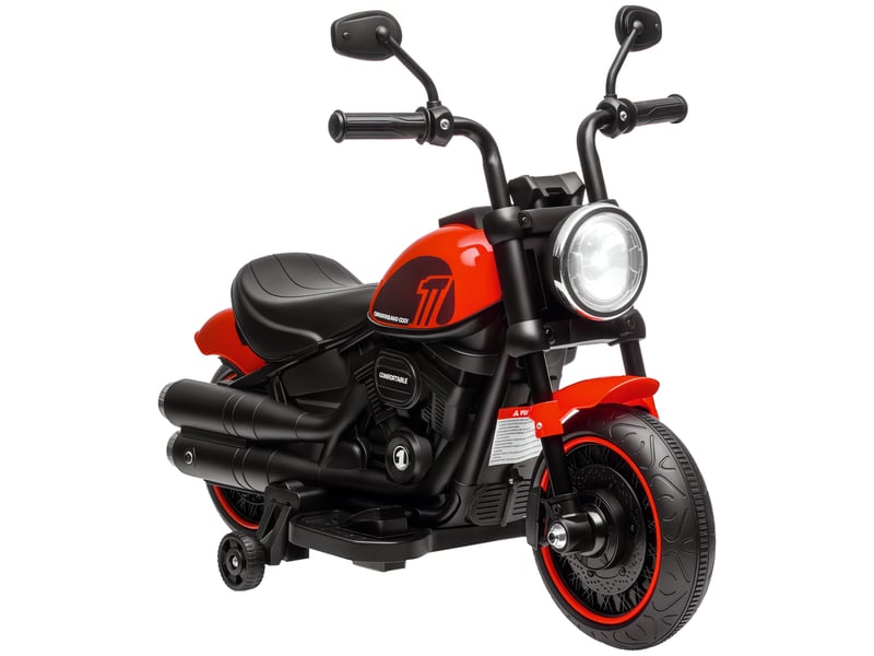  Moto électrique pour enfants avec phare, stabilisateurs amovibles, 76 x 42 x 57 cm, rougenoir  - Conforama A