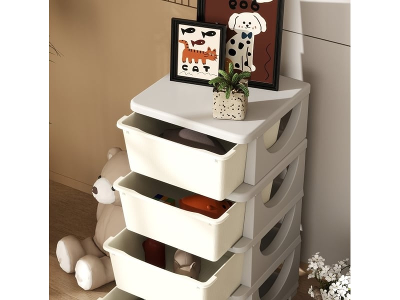  Commode de rangement enfant 37x37x76 cm – blanc – 4 tiroirs amovibles en plastique pour chambre et salle de jeux  - Conforama E