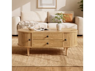 Table basse ovale coloris naturel <strong></strong> <strong>evarich</strong> - 40 cmx100 cm