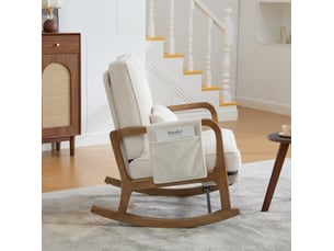 Fauteuil à bascule 70 x 80 x 92 cm beige en velours côtelé, dossier réglable et repose-pieds intégré