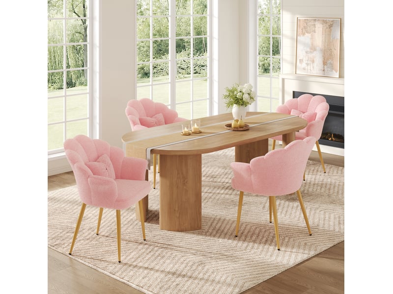 Lot de 4 chaises de salle à manger 64 x 65,5 x 85 cm roses, tissu peluche, pieds métal dorés - Conforama B