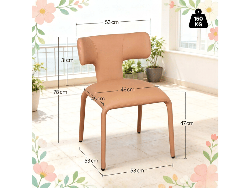  Chaise de salle à manger lot de 2 avec dossier incurvé et assise rembourrée en similicuir marron clair  - Conforama C
