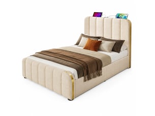 Lit coffre 90x200 cm ULQENI   coloris beige