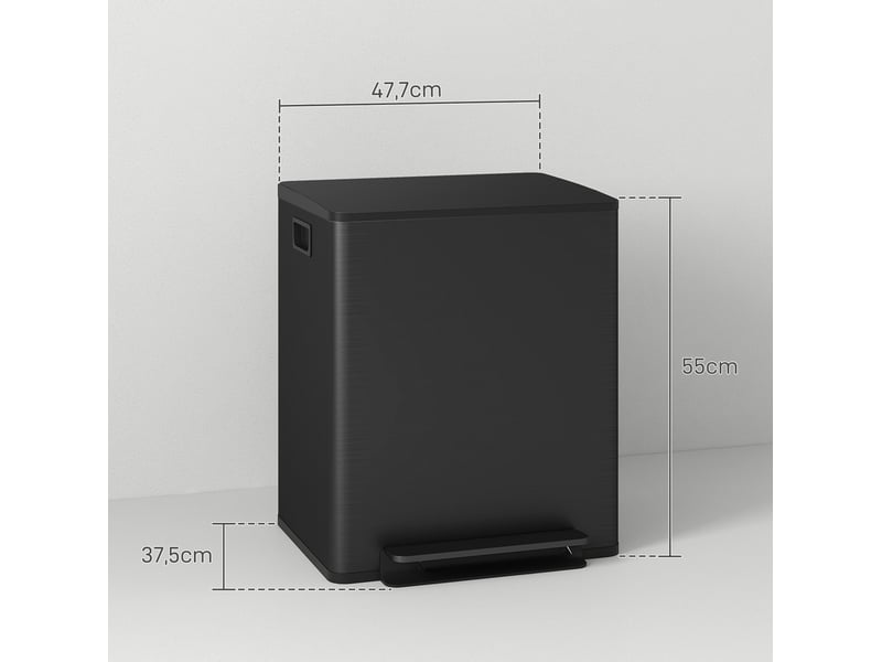 Poubelle de cuisine à pédale 2 x 25 l, 47,7 x 37,5 x 55 cm – noire – double bac et fermeture douce - Conforama C