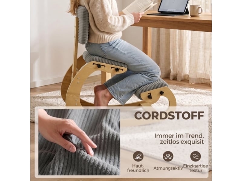  Chaise ergonomique à genoux avec dossier, velours côtelé gris foncé, pour bureau et méditation  - Conforama E
