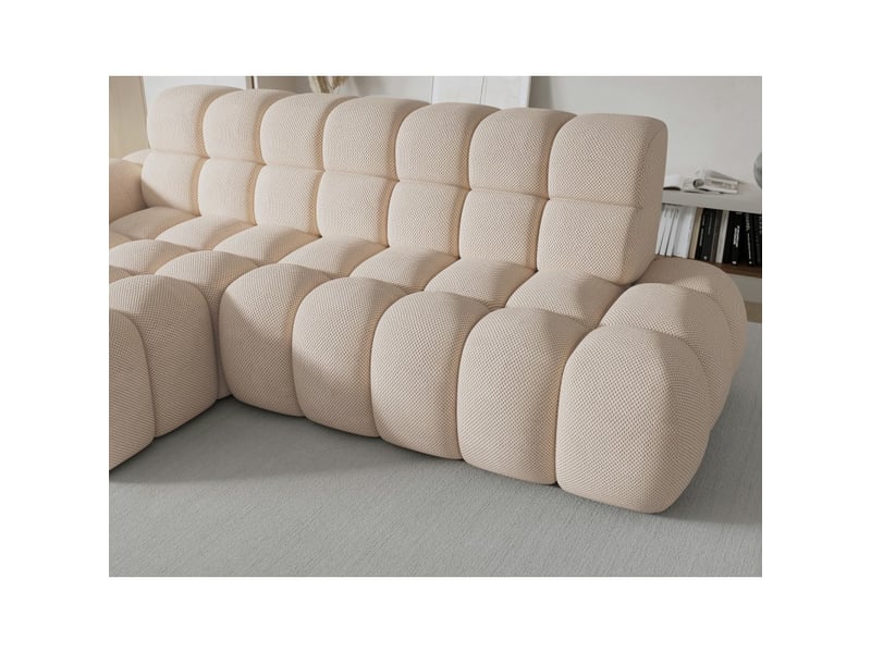  Canapé d'angle convertible bulla 3 places beige angle gauche – tissu nid d'abeille avec extension d'assise électrique  - Conforama D