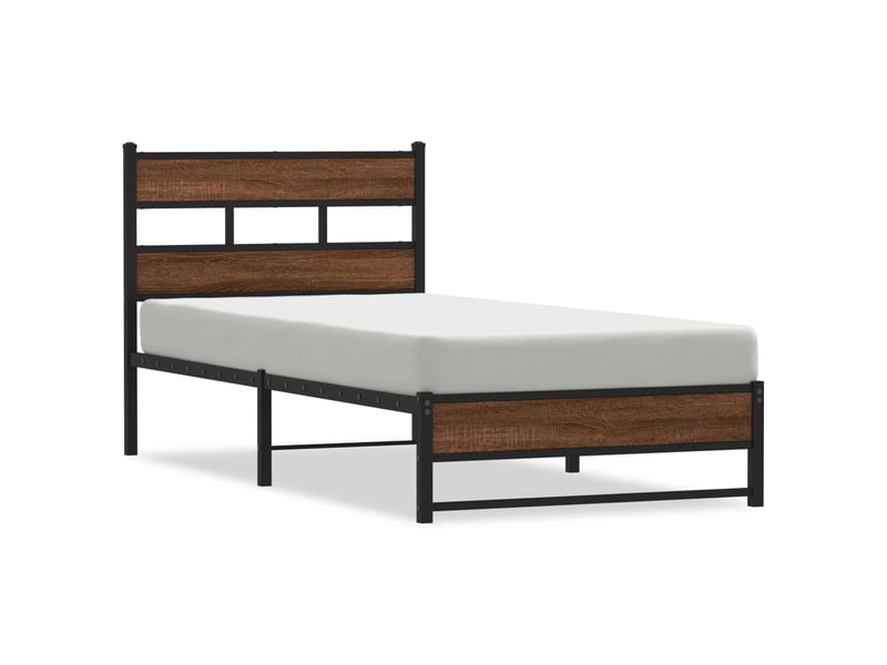  Lit simple- lit adulte -  cadre de lit en métal sans matelas chêne marron 100x200 cm  - Conforama A