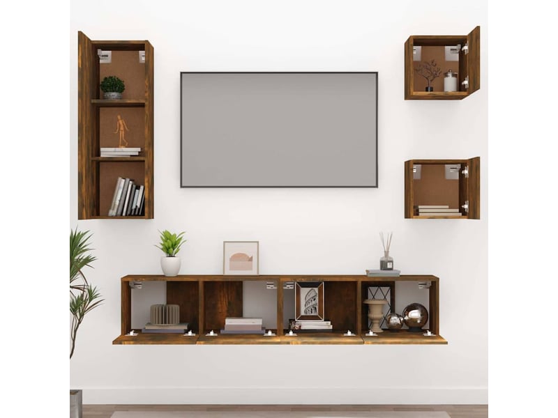  Ensemble de meubles tv 5 pcs chêne fumé bois d'ingénierie shl33753  - Conforama C