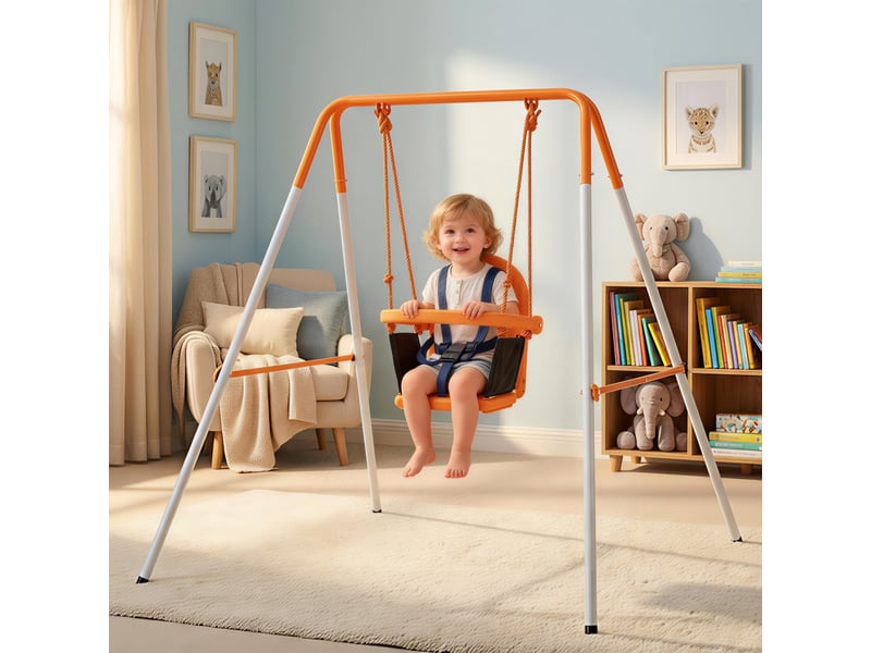  Balançoire portique pour enfants de 6 à 36 mois capacité de charge de 25 kg en acier hauteur 122 cm orange  - Conforama B