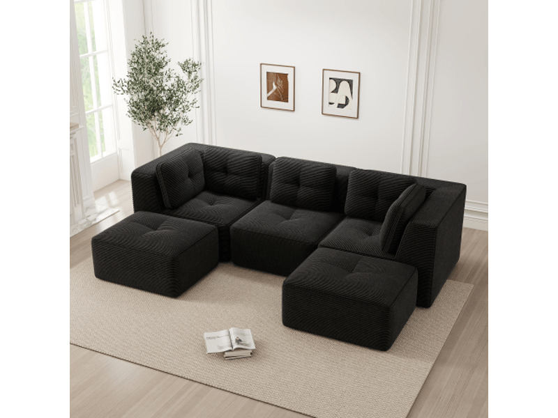  Canapé 3 places noir en velours côtelé – assise profonde, sans montage, salon moderne  - Conforama D