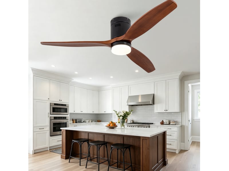  Ventilateur de plafond 132 cm noir et noyer foncé avec led et télécommande  - Conforama D