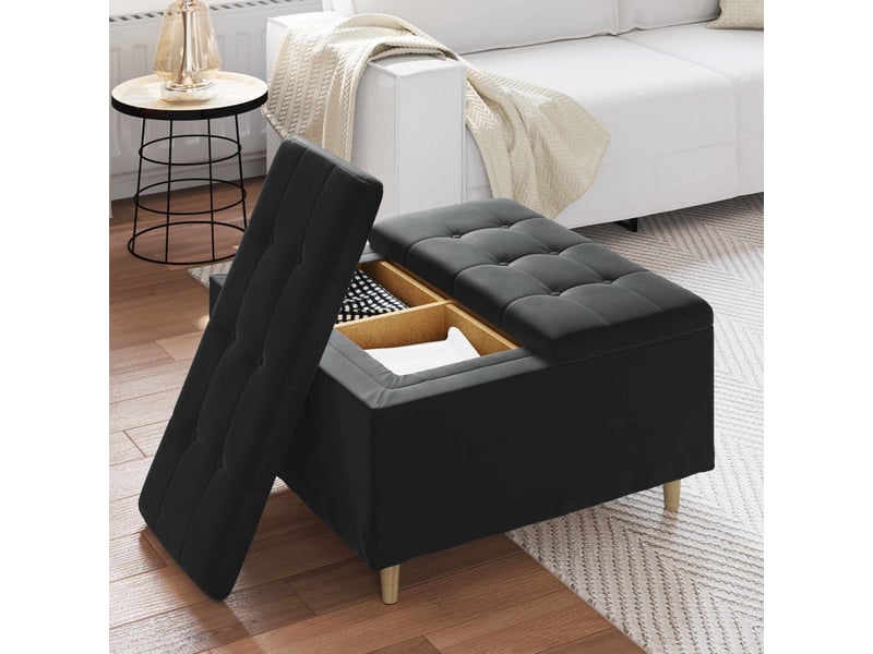  Ottoman, repose pied salon avec rangement noir 80x80x45 cm velours  - Conforama D