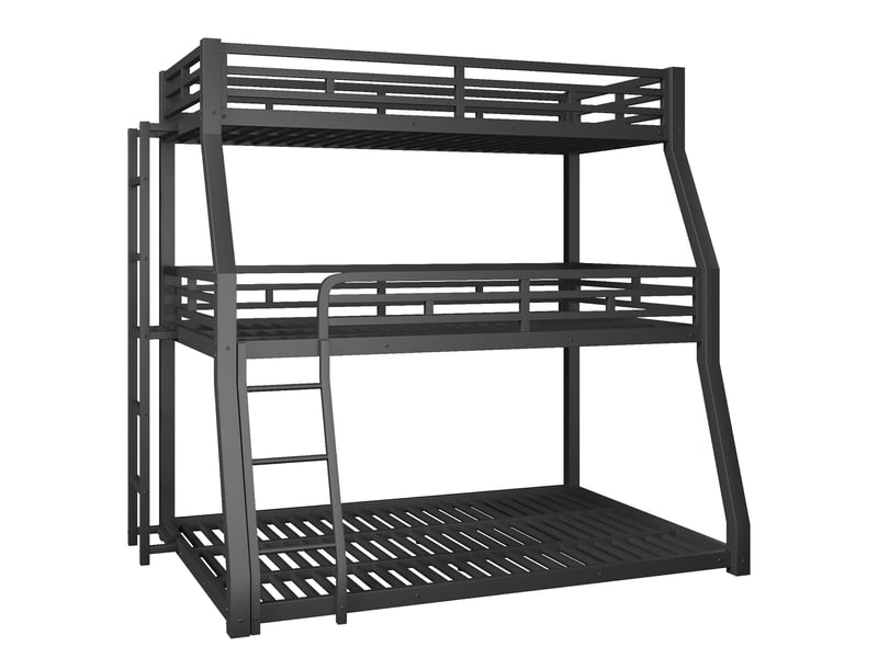 Lit superposé triple noir 90/120/140 × 200 cm, cadre métal, échelle position au choix  - Conforama D