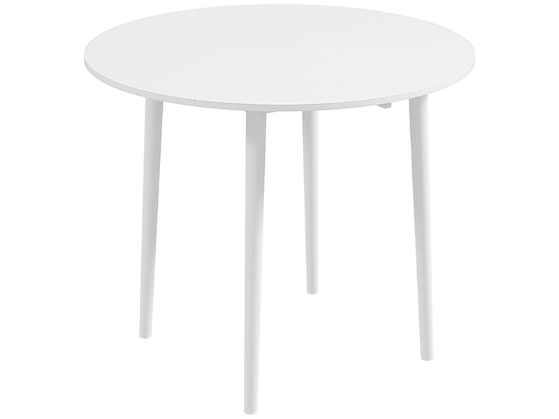  Table de salle à manger pliante 2 abattants, table ronde extensible pour 4 personnes, pieds en bois ø 89 x 73,5 cm, blanc  - Conforama B