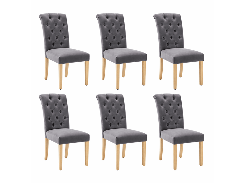  Lot de 6 chaises, chaise grise, avec dossier rembourré, pieds en bois, pour salon et salle à manger, en velours  - Conforama A