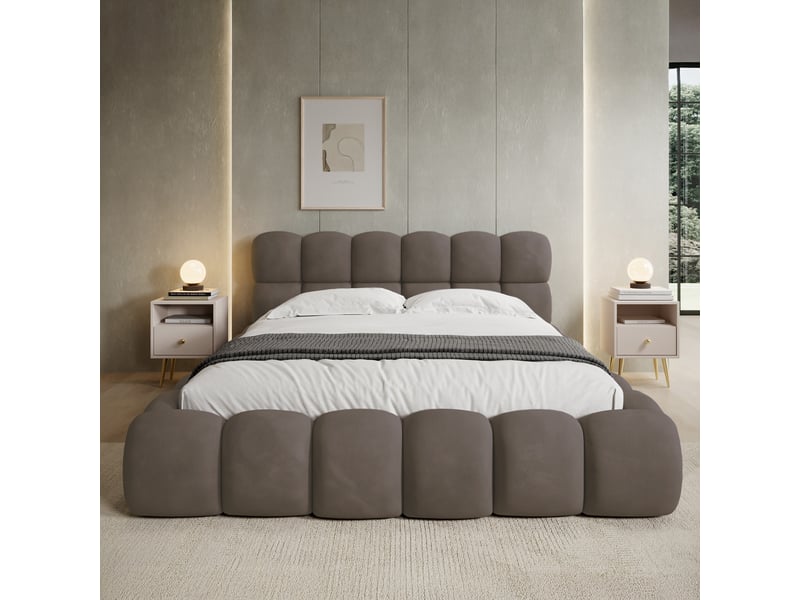  Lit coffre tomaso 180cm velours taupe  - Conforama D
