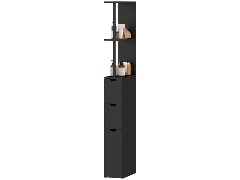  Meuble colonne salle de bain armoire de salle de bain avec tiroirs étagères ouvertes placard noir 15 x 33 x 136,8 cm  - Conforama B