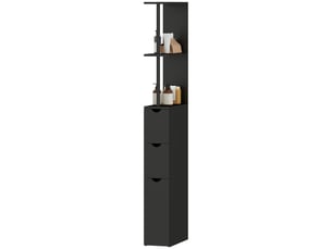 Meuble colonne salle de bain armoire de salle de bain avec tiroirs étagères ouvertes placard noir 15 x 33 x 136,8 cm