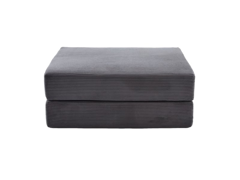  Repose-pied convertible avec couchage d'appoint, mousse épaisse et design modulable en velours côtelé gris foncé  - Conforama A