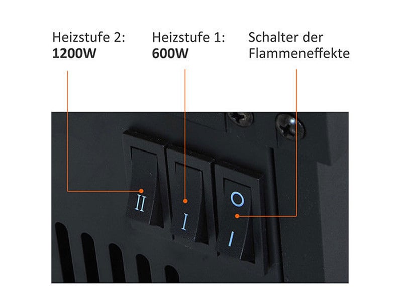  Cheminée électrique avec chauffage, effet flamme led, 600 ou 1200 w, noire  - Conforama W