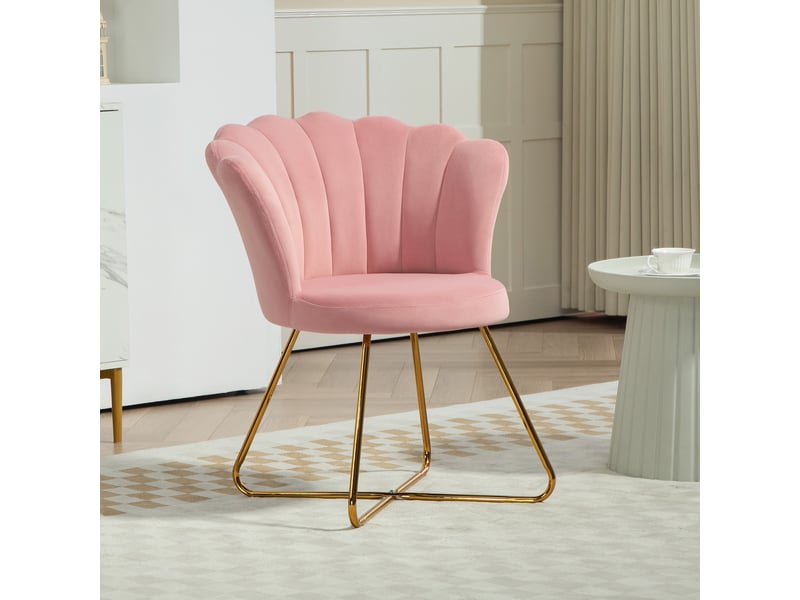  Fauteuil coquillage chaise coiffeuse fauteuil en velours fauteuil de salon avec pieds en acier 69 x 64 x 80 cm rose  - Conforama C