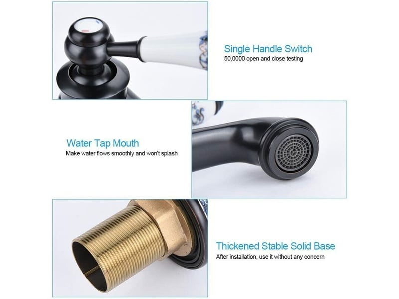  Robinet céramique laiton noir, col long vintage. Eau froidechaude, pour salle de bain et cuisine. Élégant et durable.  - Conforama E