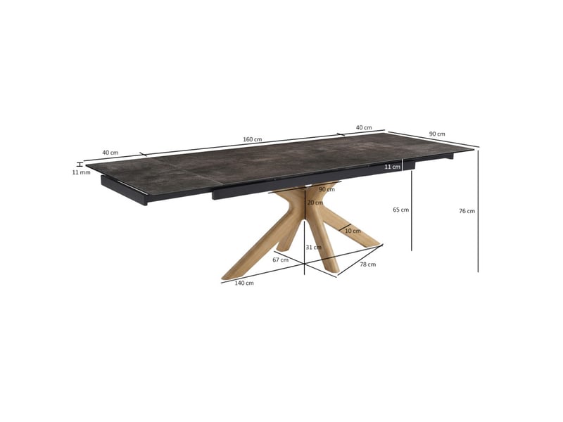 Table extensible 160-240 cm en céramique gris vieilli pied croisé plaqué en bois de chêne clair - maine 12 - Conforama E