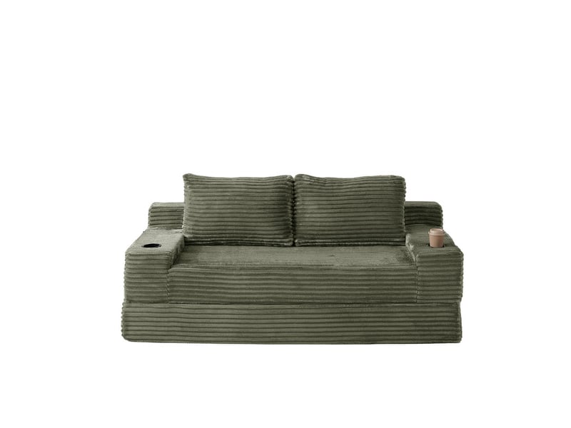  Canapé droit convertible ,2 places,de porte-gobelets intégrés aux accoudoirs,180x85x62 cm,vert  - Conforama A