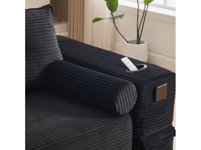 Canapé convertible 3 places 232x98x80 cm, mousse haute densité, ressorts, coussins mémoire, pour salon, velours, noir - Conforama E