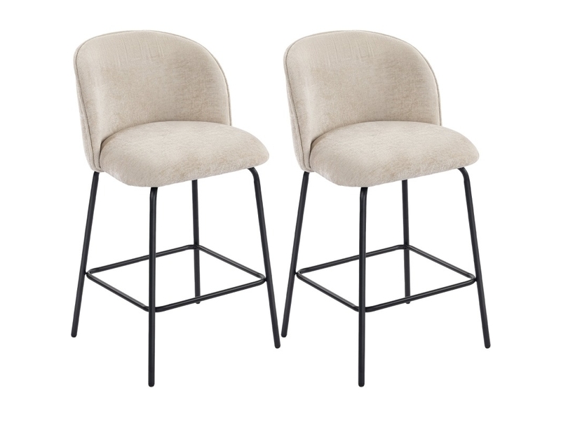  Tabouret de bar lot de 2 avec dossier ergonomique et repose-pieds, pieds en acier, tissu polyester beige  - Conforama A