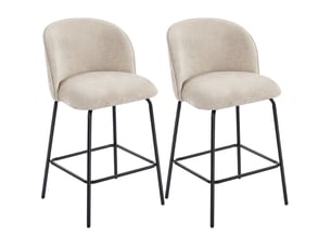Tabouret de bar lot de 2 avec dossier ergonomique et repose-pieds, pieds en acier, tissu polyester beige
