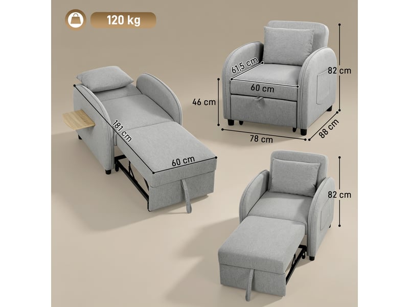  Fauteuil convertible 1 place en tissu gris 88x78x82 cm  - Conforama C
